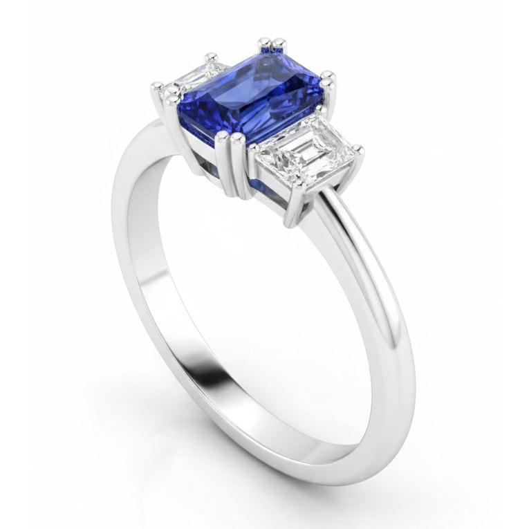 Natural Real ( Not Lab Grown ) 14K Gold Radiant Cut Sapphire Engagement Ring
