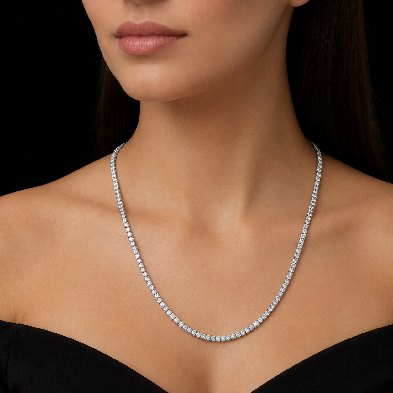 15 Carat Lab Grown Tennis Necklace 22 Inch Chain White Gold 14K
