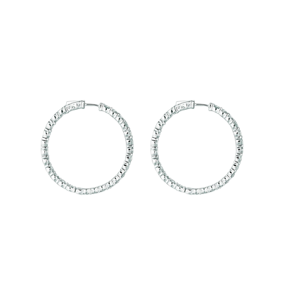 15 Pointer Hoop EarringsPatented Snap Lock 8.01 Carats 14K White Natural Earth Mined Diamond