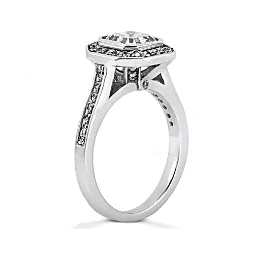 1 Carat Bezel Asscher Diamond Halo Ring