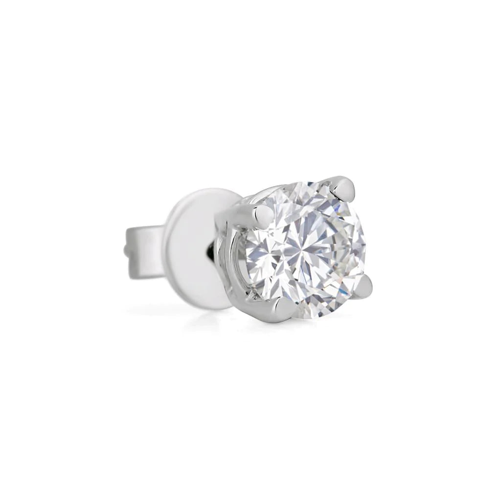 1 Carat Single Round Diamond Men's Stud Earring 14K White Gold