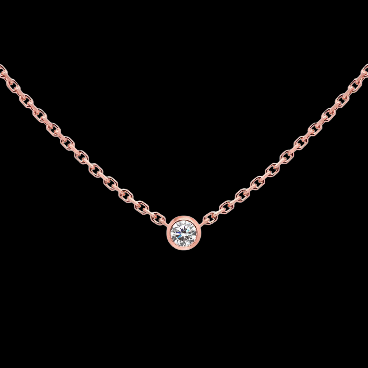 1 Carat Bezel Set GIA CERTIFIED Lab Grown Diamond Solitaire Necklace Pendant Rose Gold 14K