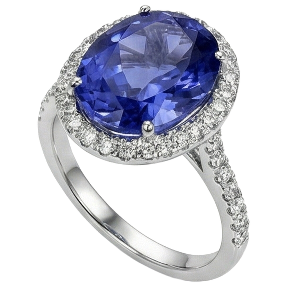2.15 Ct Oval Cut Blue Tanzanite With Natural Earth Mined Diamond Ring Gold Fine Jewelry