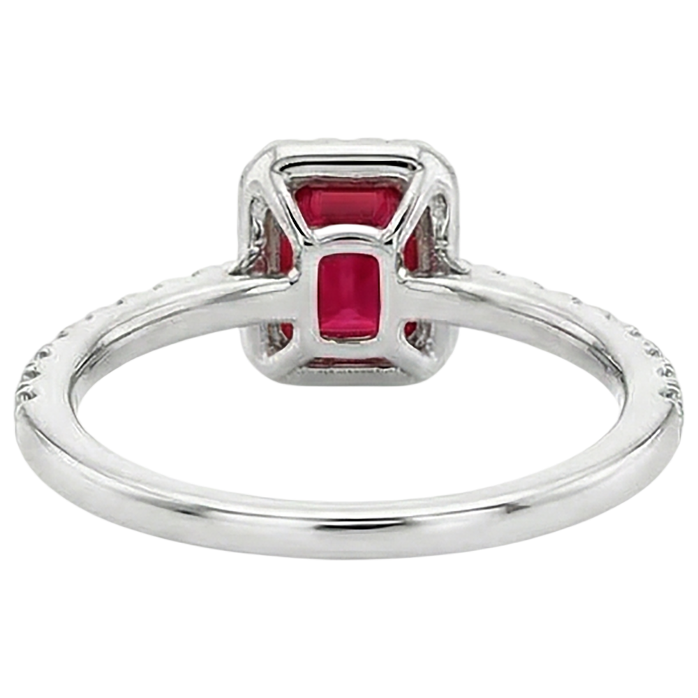2.30 Carats Ruby With Natural Earth Mined Diamonds Halo Ring White Gold 14K Prong Set
