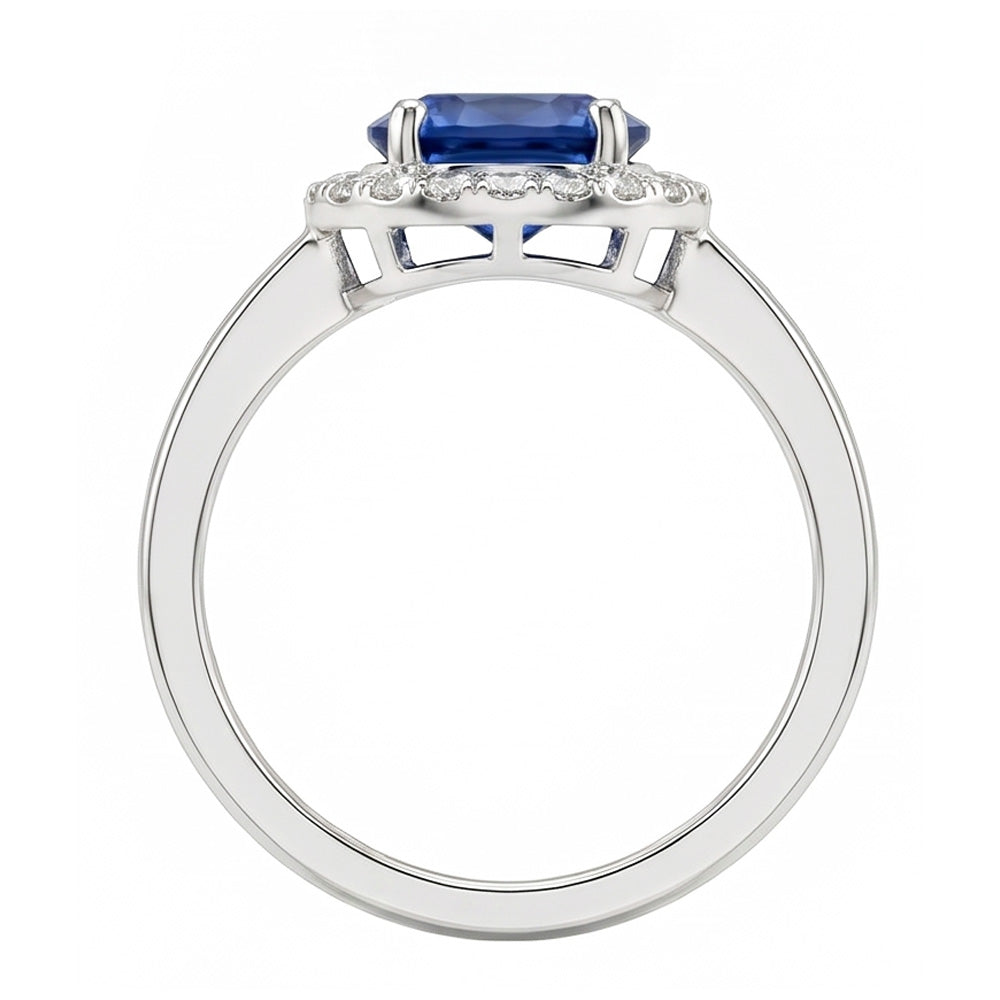 2.40 Ct Oval Ceylon Sapphire And Natural Earth Mined Diamond Ring White Gold 14K