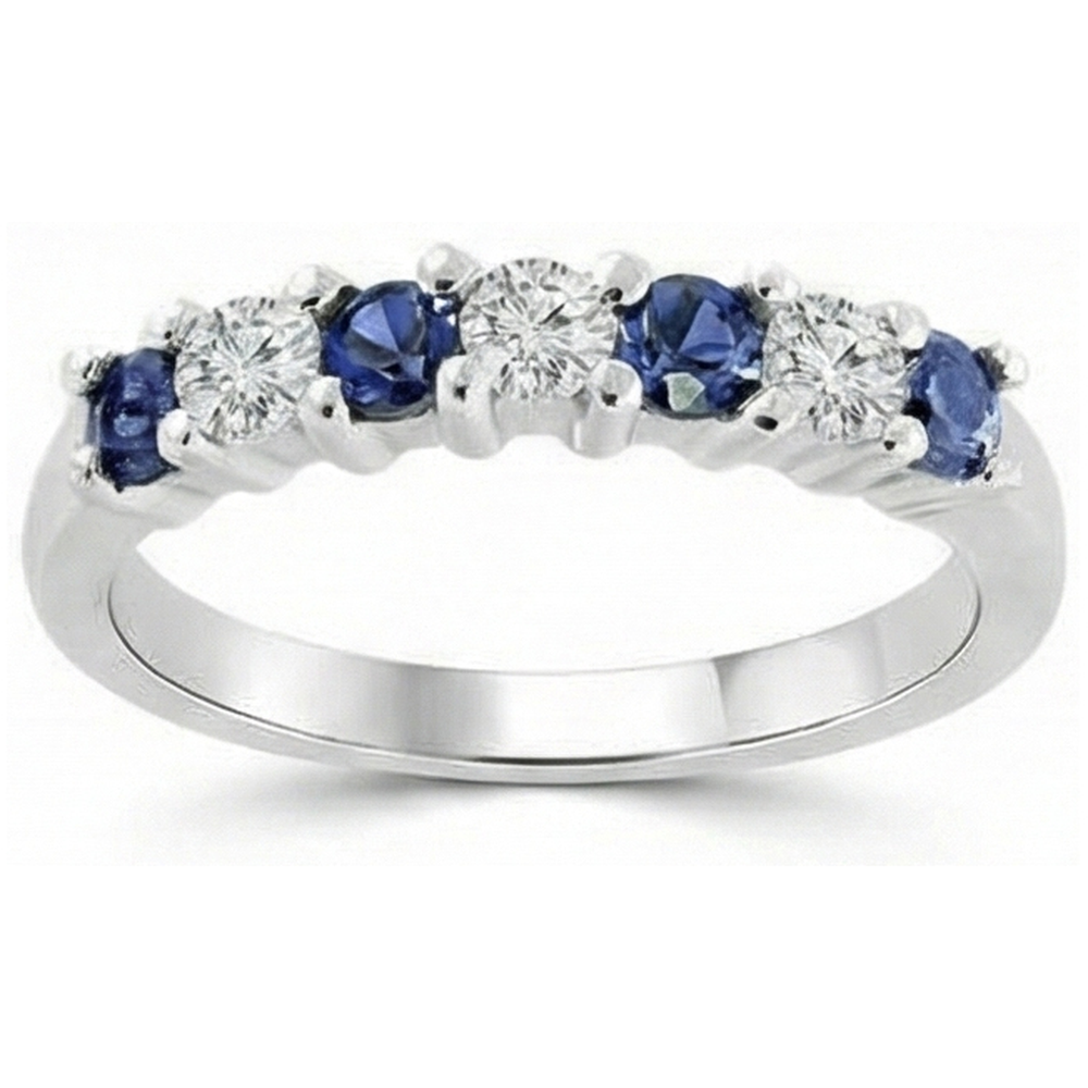 2.45 Ct Round Sri Lanka Sapphire Natural Earth Mined Diamond Wedding Band