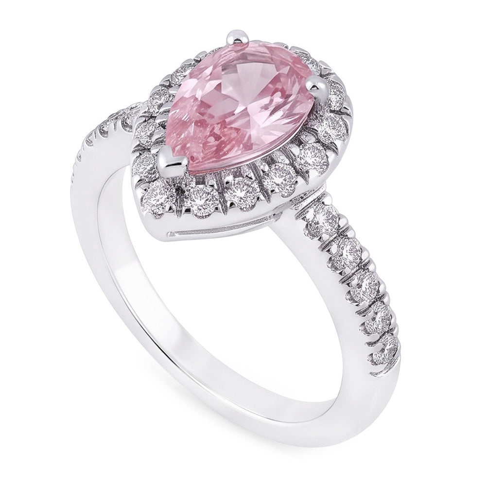 2.46 Ct Pink Pear Halo Gemstone Wedding Anniversary Ring Gold 14K