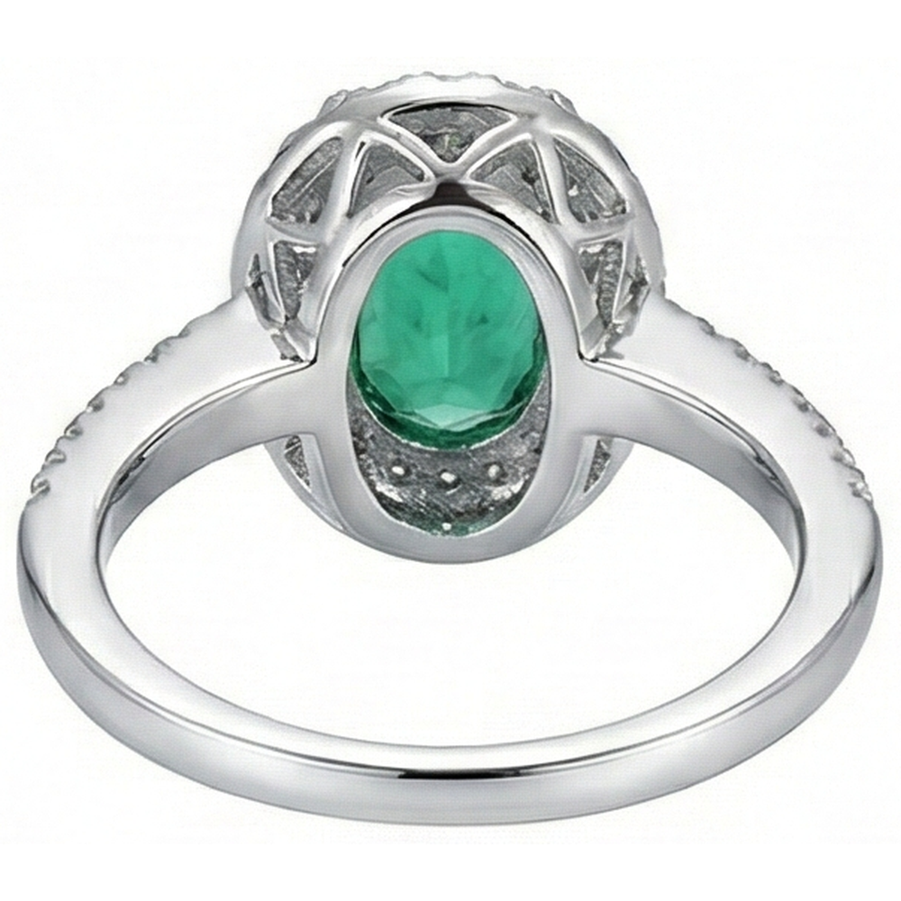 2.5 Ct Oval Cut Green Emerald GIA And Natural Earth Mined Diamond Wedding Ring White Gold 14K