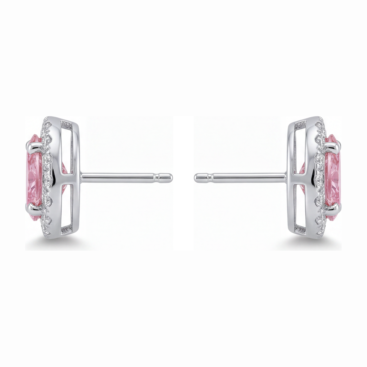 2.5 Carat Oval Pink Lab Grown Diamond and White Diamond Halo Earrings 14K White Gold