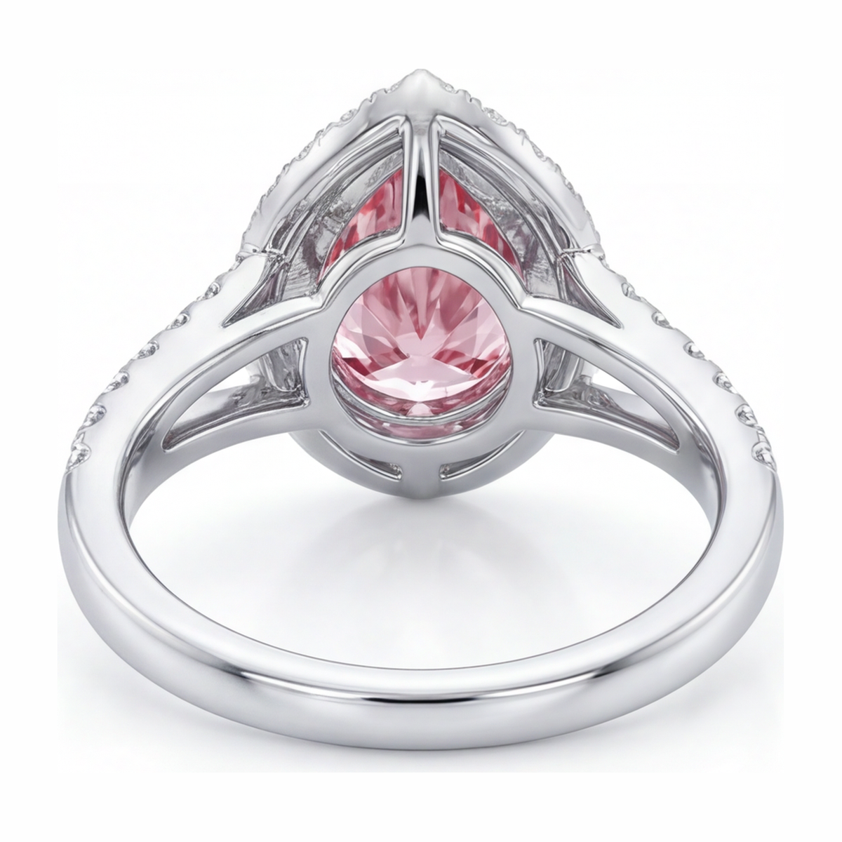 2.5 Carat Pear Pink Lab Grown Diamond and White Diamond Halo Ring 14K White Gold
