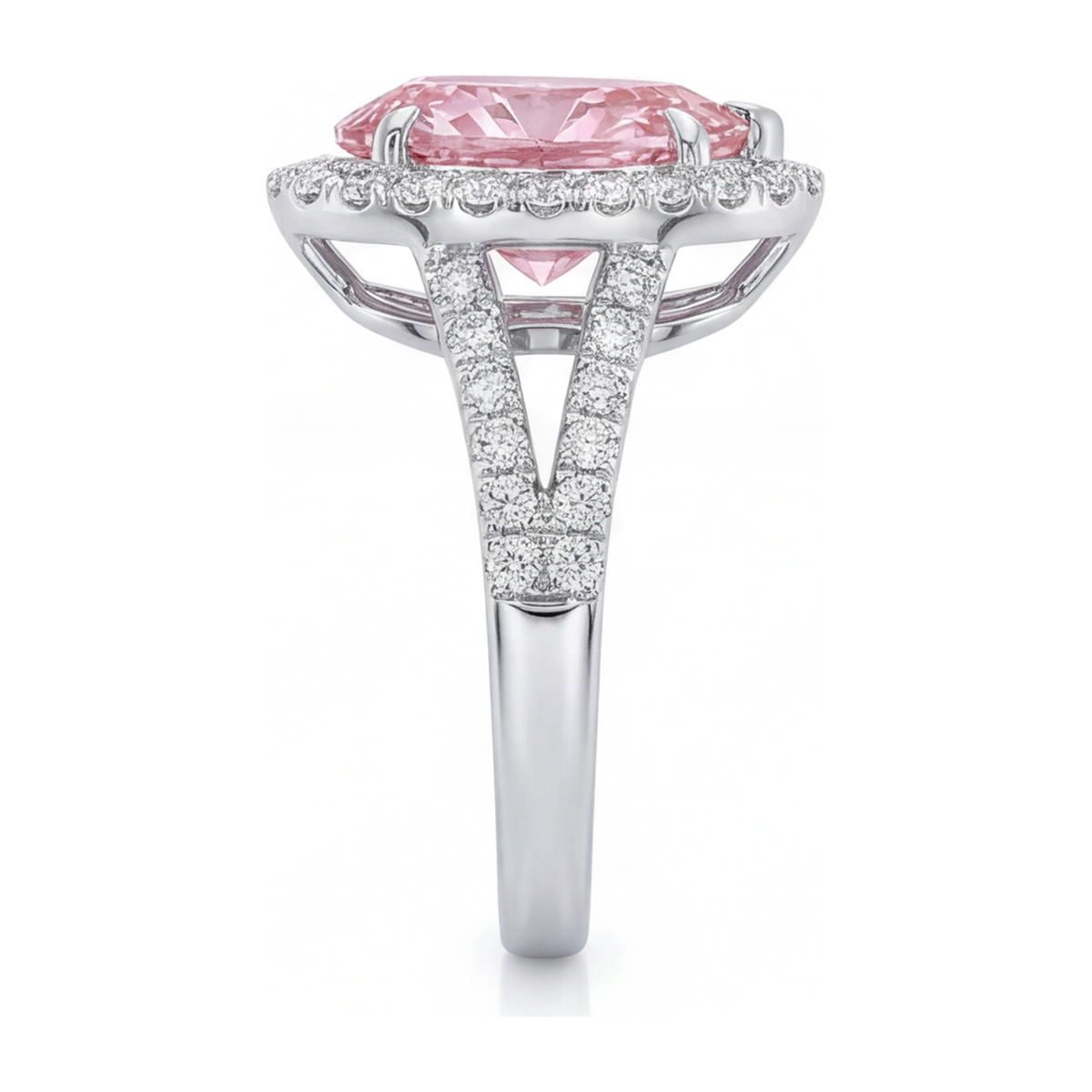 2.5 Carat Pear Pink Lab Grown Diamond and White Diamond Halo Ring 14K White Gold