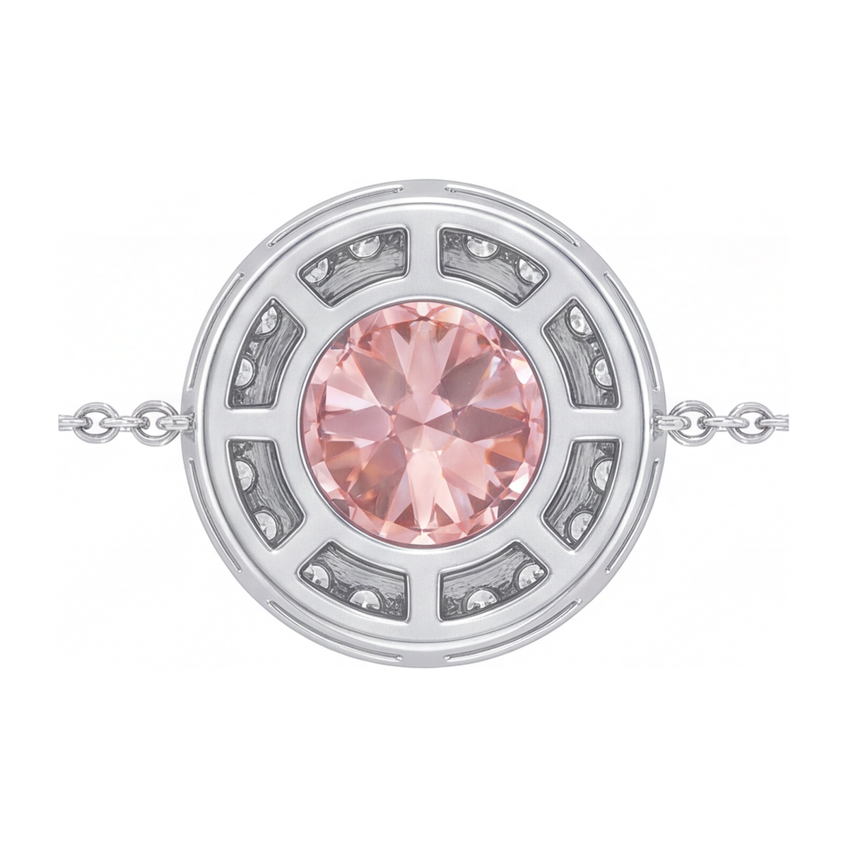 2.5 Carat Round Pink Lab Grown Diamond and White Diamond Halo Pendant 14K White Gold