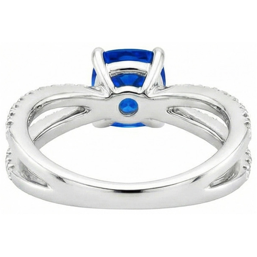 2.50 Carats Ceylon Sapphire With Natural Earth Mined Diamonds Ring White Gold 14K