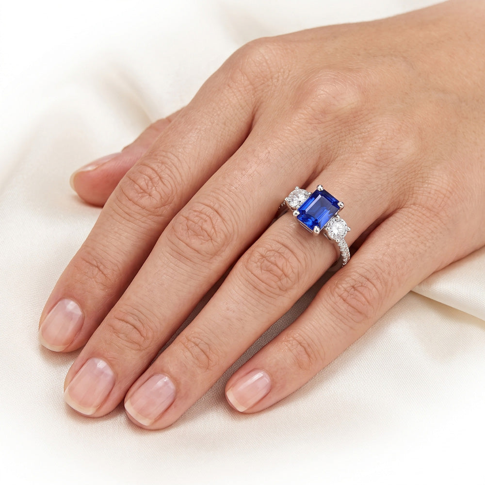 2.50 Carats Natural Earth Mined Diamond Wedding Ring Radiant Shape Sapphire With Accents
