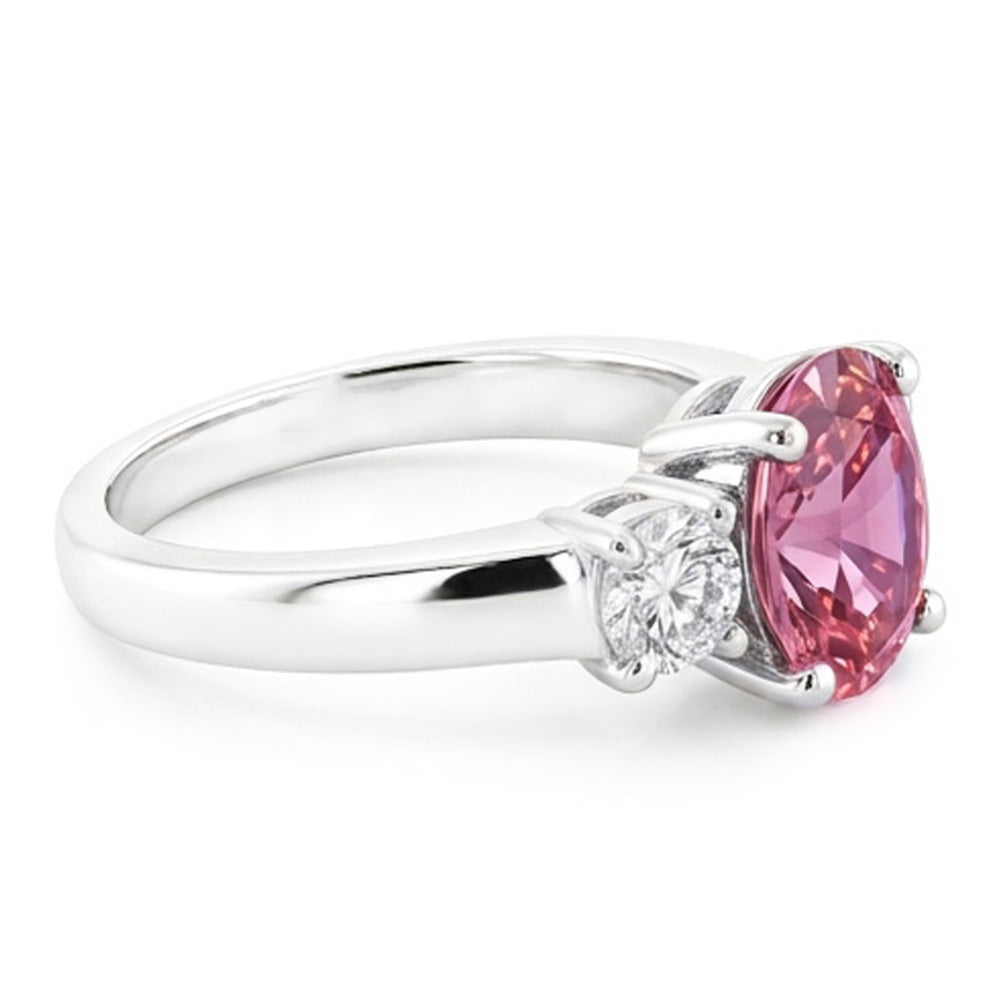 2.50 Carats Oval Pink Sapphire Natural Earth Mined Diamond 3 Stone Ring White Gold 14K
