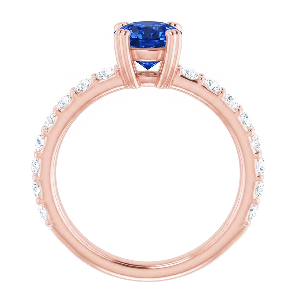 2.50 Carats Ring Rose Gold 14K Natural Earth Mined Diamond & Round Blue Sapphire