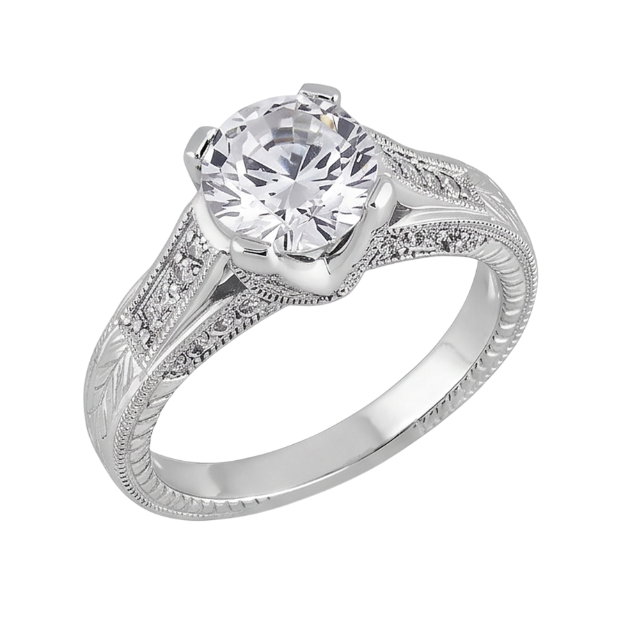 2.50 Carats Round Real Natural Earth Mined Diamond Engagement Ring Milgrain Vintage Style