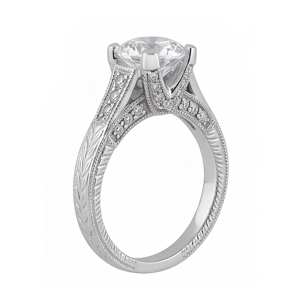 2.50 Carats Round Real Natural Earth Mined Diamond Engagement Ring Milgrain Vintage Style
