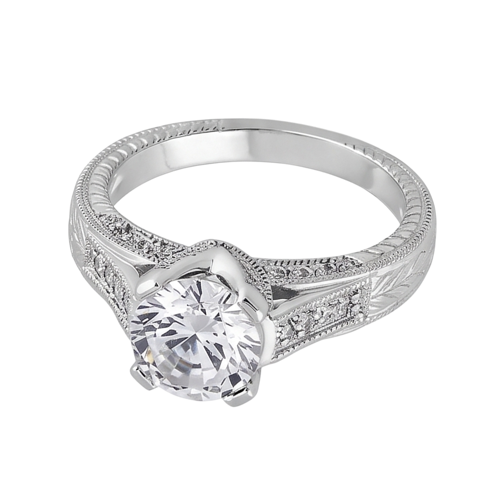 2.50 Carats Round Real Natural Earth Mined Diamond Engagement Ring Milgrain Vintage Style