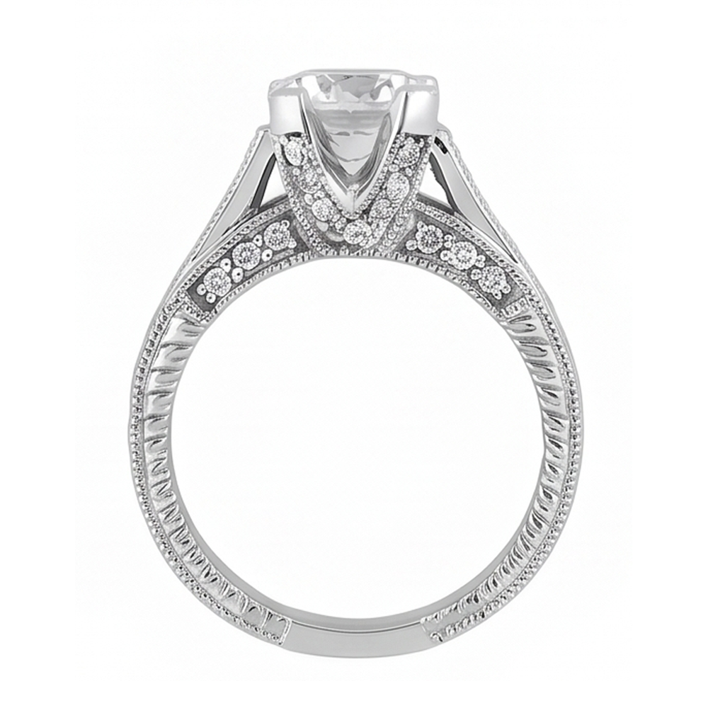 2.50 Carats Round Real Natural Earth Mined Diamond Engagement Ring Milgrain Vintage Style