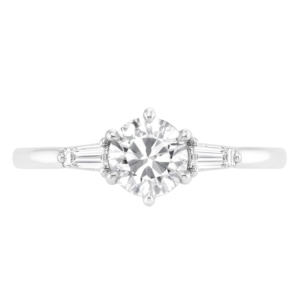 2.50 Carats Round & Baguettes Old Cut Mined Natural Real Diamond ( Not Lab Grown ) Three Stone Wedding Ring