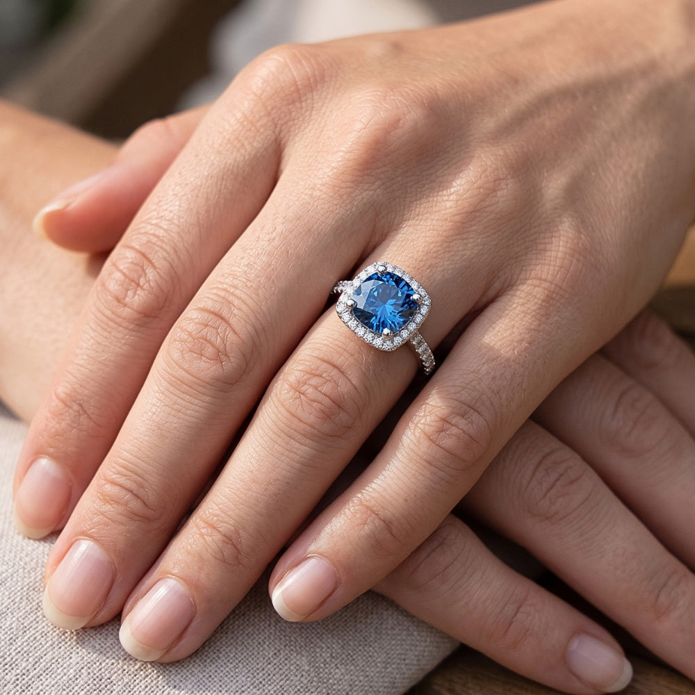 2.51 Ct. Round Blue & White Halo Gemstone Ring White Gold 14K