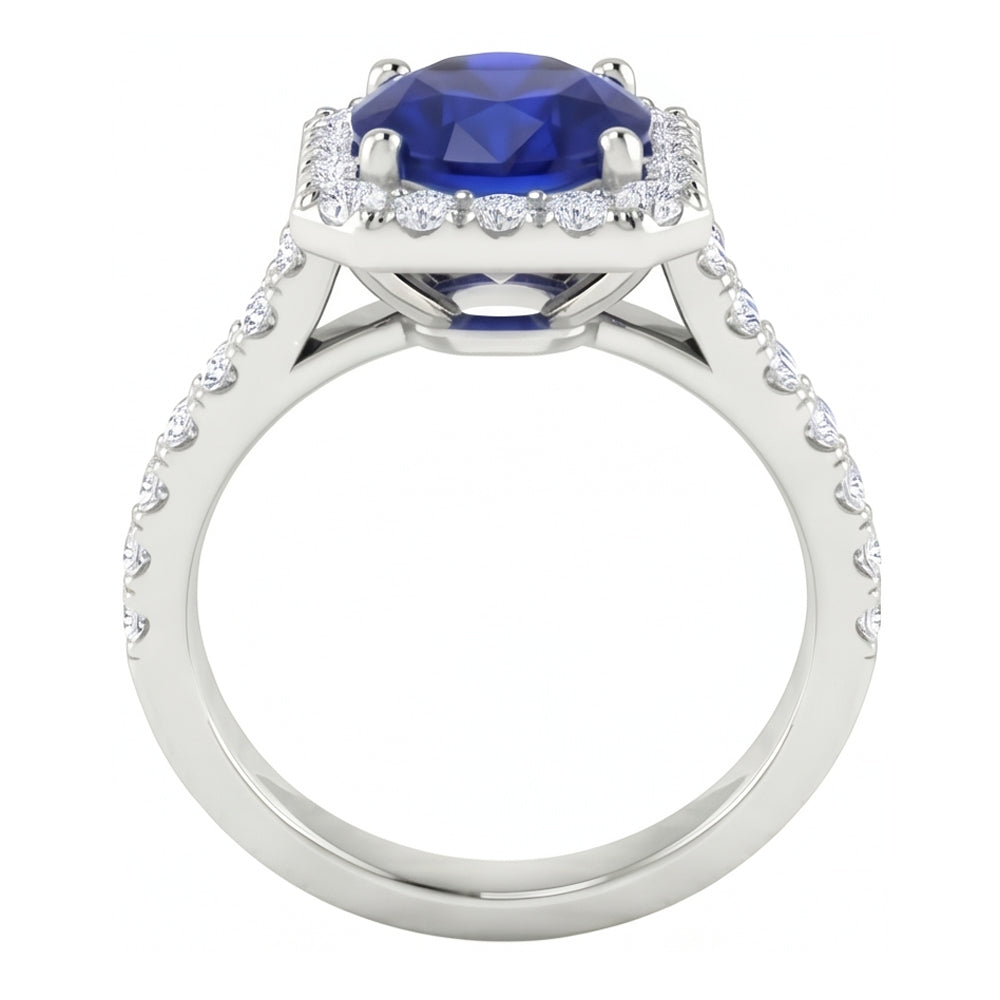 2.70 Ct Ceylon Sapphire & Natural Earth Mined Diamonds Halo Ring White Gold 14K