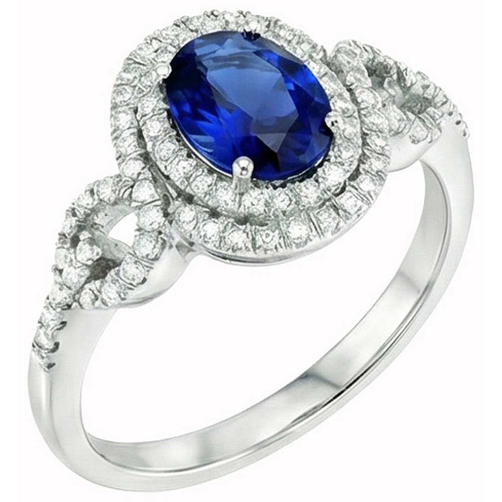 2.75 Carats White Gold Oval Ceylon Sapphire With Round Natural Earth Mined Diamond Ring