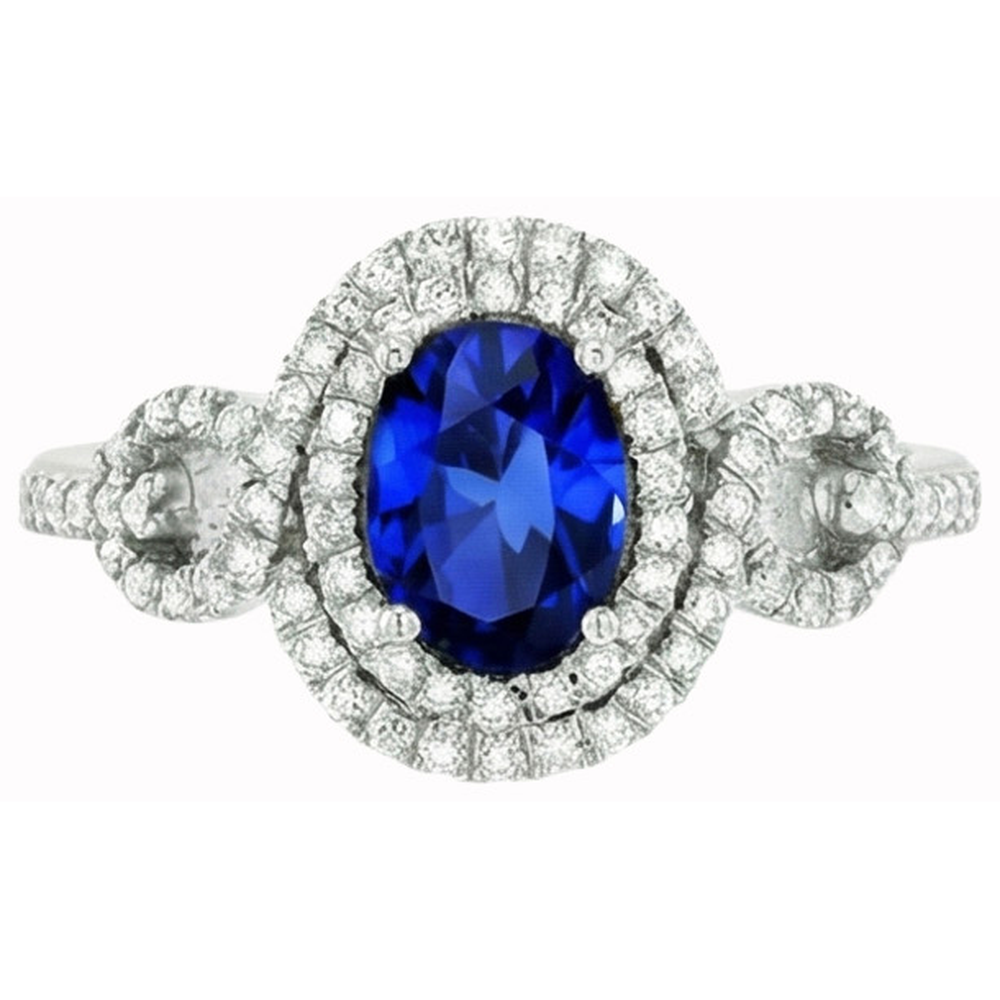 2.75 Carats White Gold Oval Ceylon Sapphire With Round Natural Earth Mined Diamond Ring