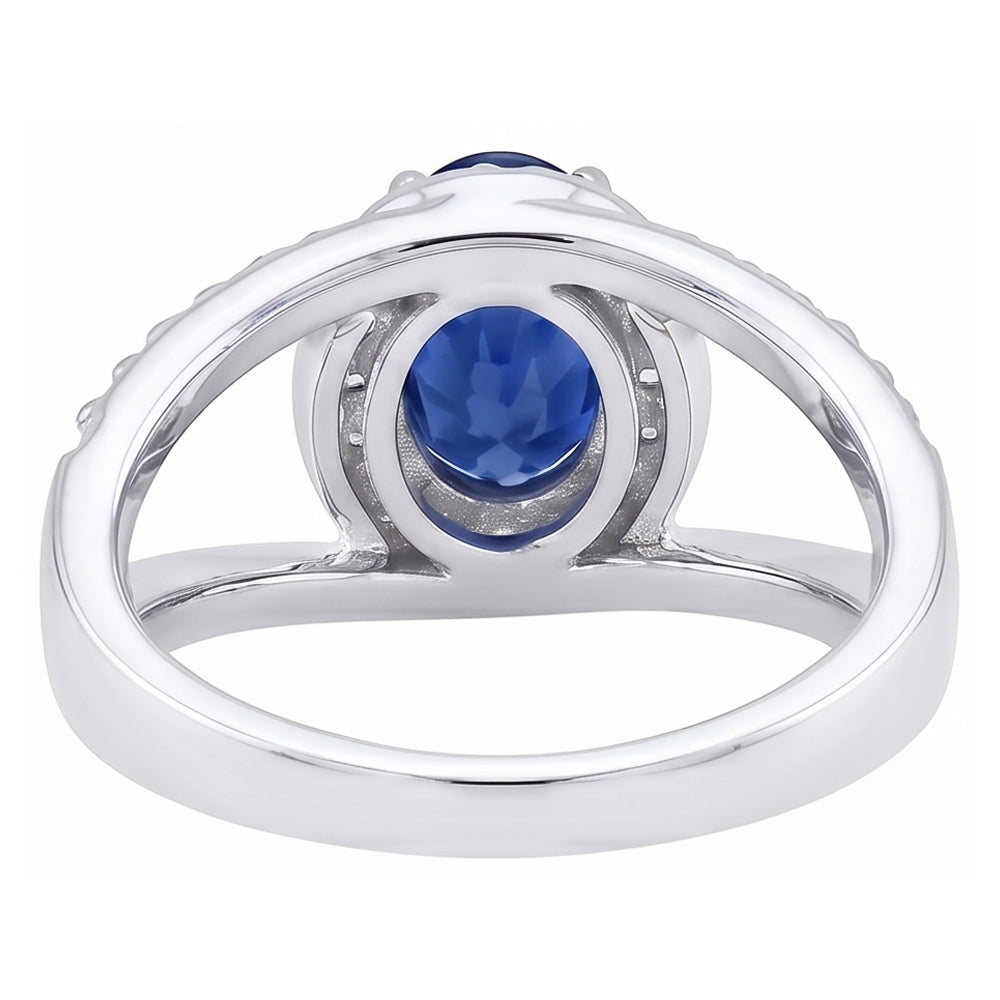 2.75 Ct Oval Ceylon Blue Sapphire And Natural Earth Mined Diamond Ring White Gold 14K