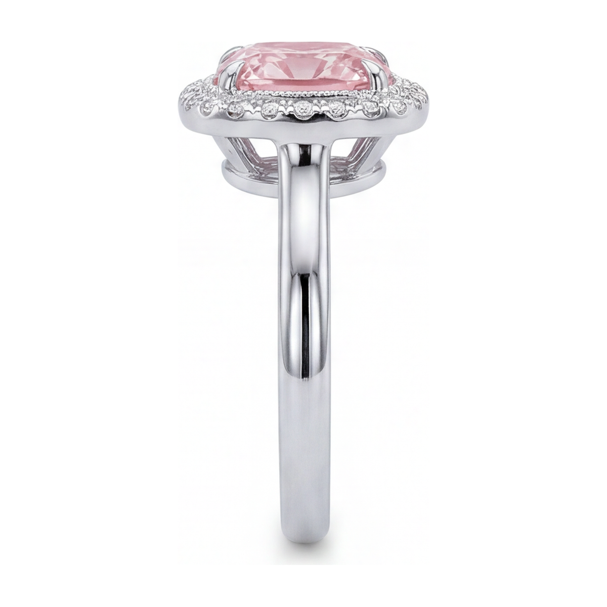 2.75 Carat Cushion Pink Lab Grown Diamond and White Diamond Halo Ring 14K White Gold