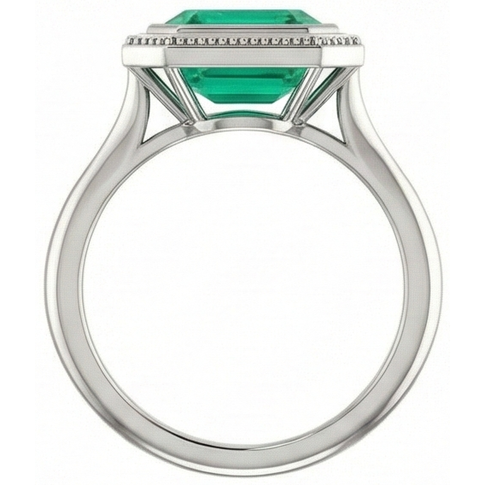 Natural Real ( Not Lab Grown ) 2 Carat Green Emerald GIA Ring Solitaire Bezel Set