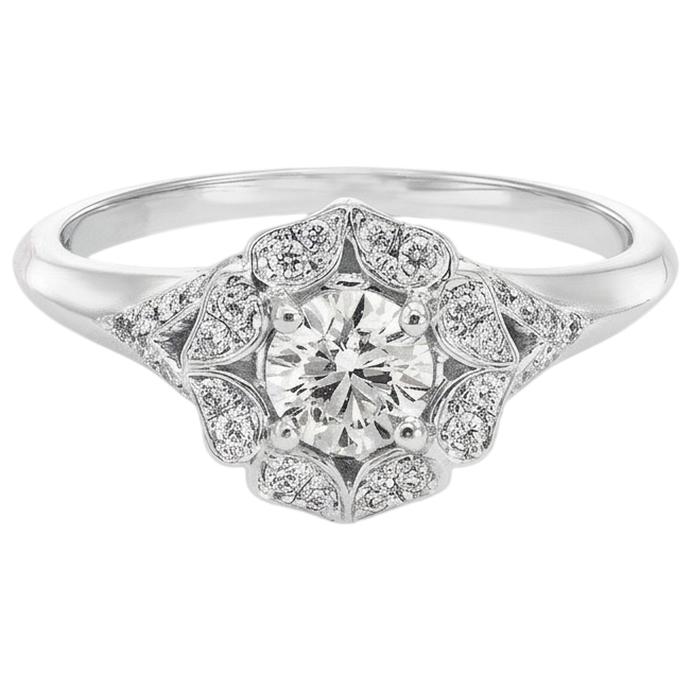 2 Carats Antique Style Round Natural Earth Mined Diamond Engagement Ring White Gold 14K