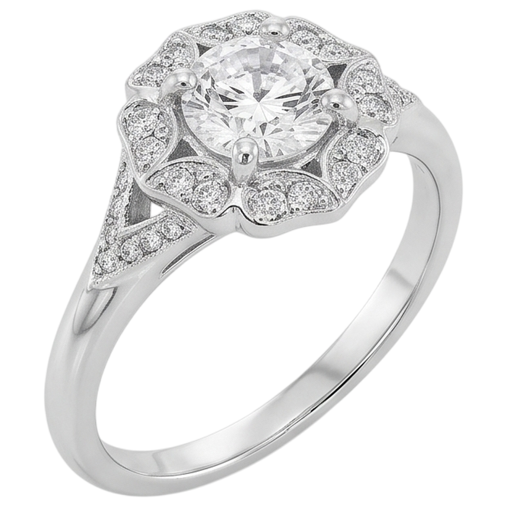 2 Carats Antique Style Round Natural Earth Mined Diamond Engagement Ring White Gold 14K