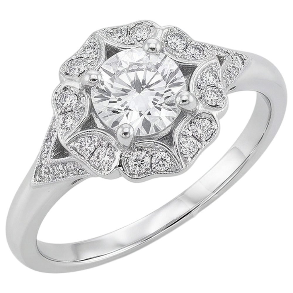 2 Carats Antique Style Round Natural Earth Mined Diamond Engagement Ring White Gold 14K