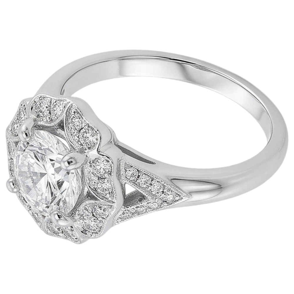 2 Carats Antique Style Round Natural Earth Mined Diamond Engagement Ring White Gold 14K