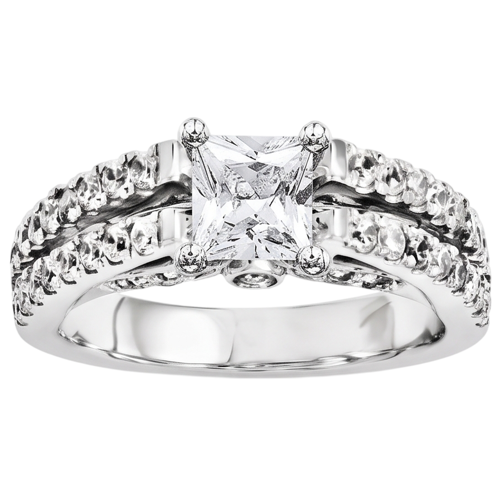 2 Carats Princess Cut Real Natural Earth Mined Diamond Engagement Ring White Gold 14K Jewelry