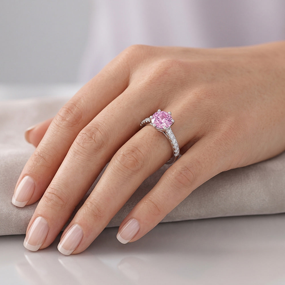2 Carats Round Pink Sapphire Gemstone Engagement Ring WG 14K