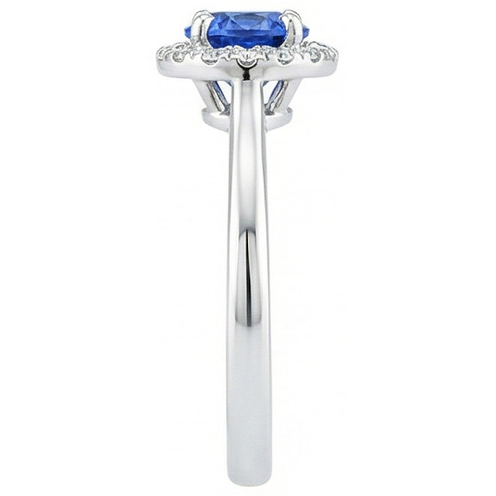 2 Carats Round Sapphire And Natural Earth Mined Diamond Engagement Ring White Gold 14K