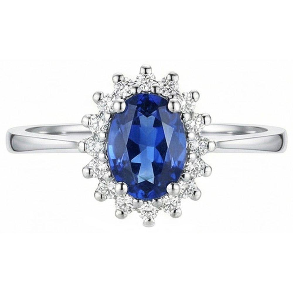 2 Ct Ceylon Sapphire With Natural Earth Mined Diamond Anniversary Ring White Gold 14K