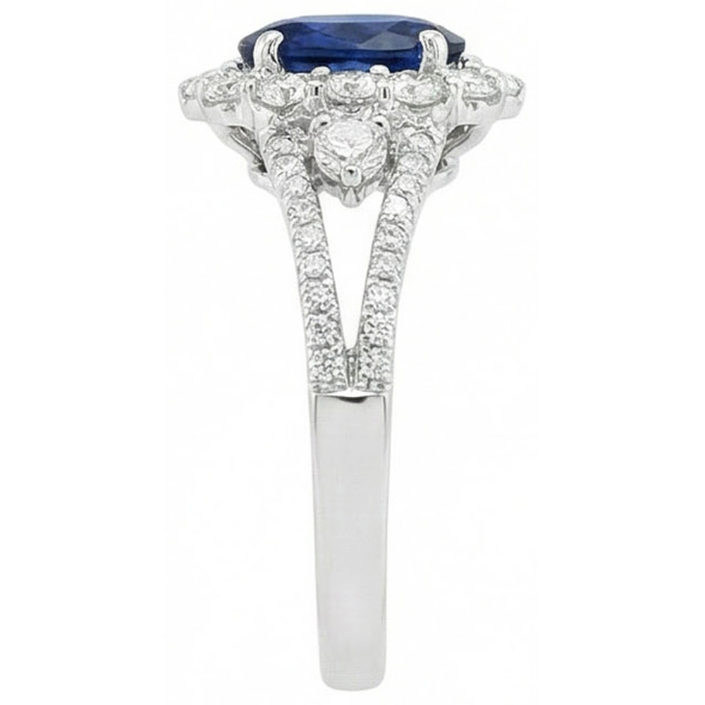 2 Ct Oval Ceylon Sapphire And Natural Earth Mined Diamond Wedding Ring White Gold 14K