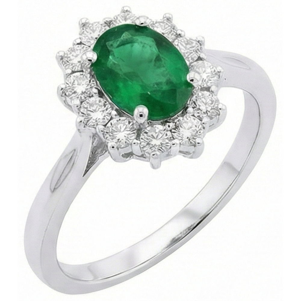 2 Ct Oval Shaped Green Emerald GIA And Natural Earth Mined Diamond Wedding Ring White Gold 14K