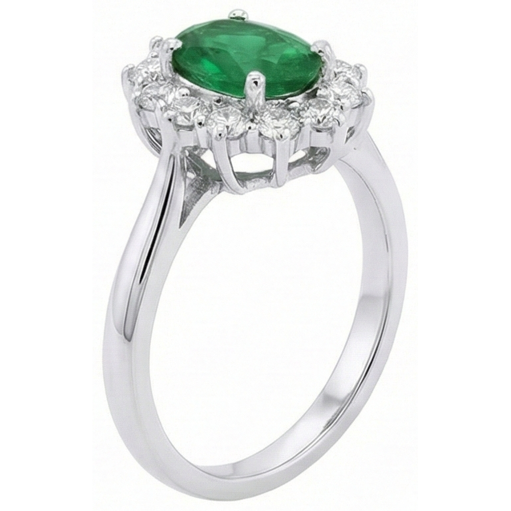 2 Ct Oval Shaped Green Emerald GIA And Natural Earth Mined Diamond Wedding Ring White Gold 14K