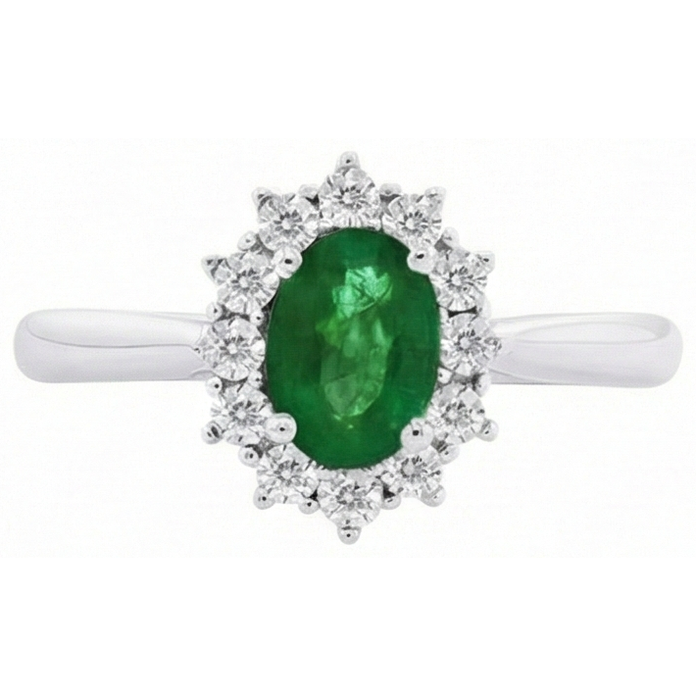 2 Ct Oval Shaped Green Emerald GIA And Natural Earth Mined Diamond Wedding Ring White Gold 14K