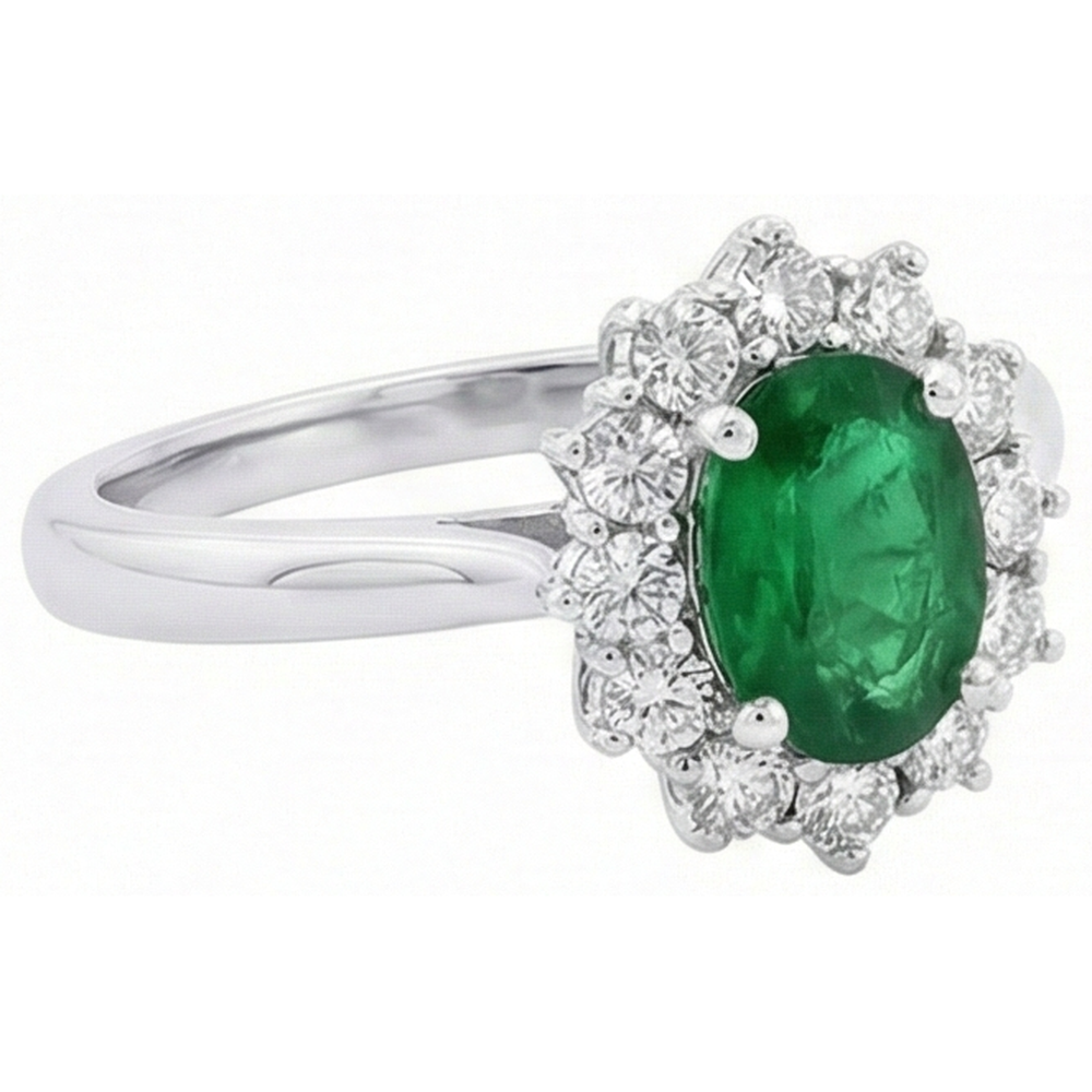 2 Ct Oval Shaped Green Emerald GIA And Natural Earth Mined Diamond Wedding Ring White Gold 14K