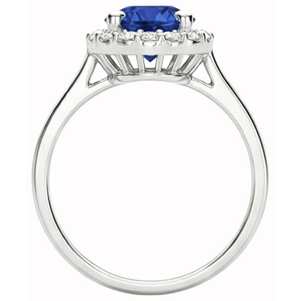 2 Ct Round Ceylon Sapphire Halo Natural Earth Mined Diamond Ring