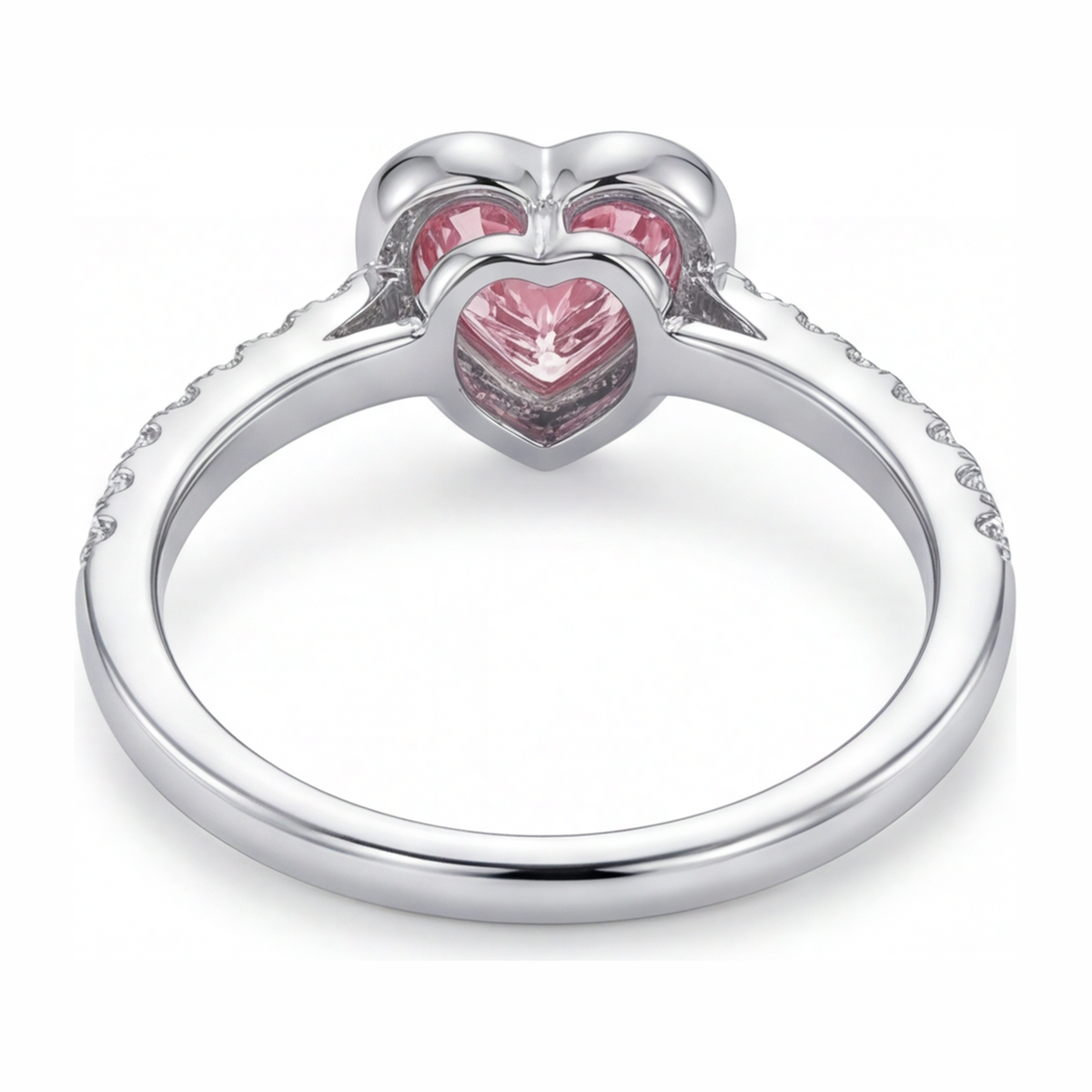 2 Carat Heart Pink Lab Grown Diamond and White Diamond Bezel Ring 14K White Gold
