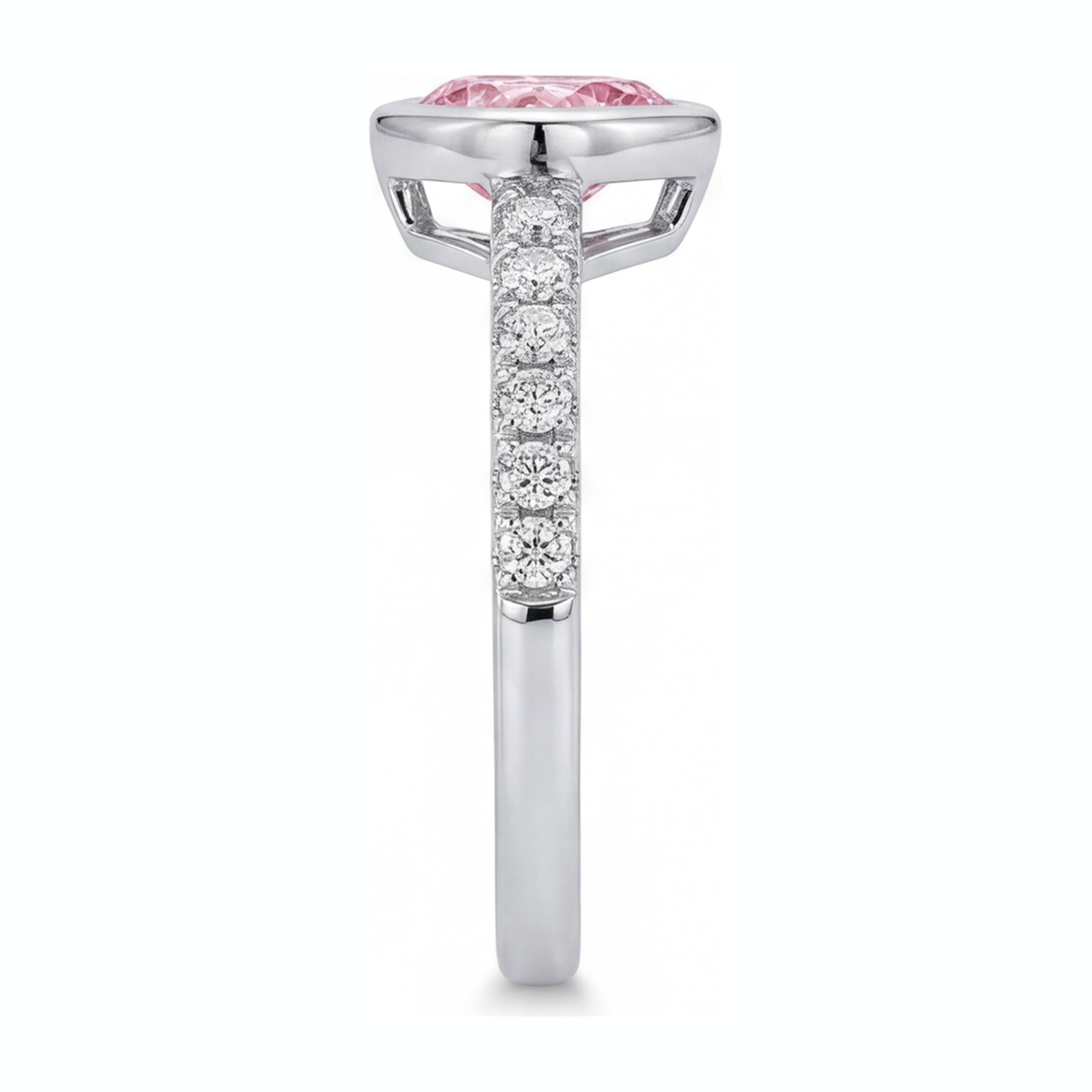 2 Carat Heart Pink Lab Grown Diamond and White Diamond Bezel Ring 14K White Gold