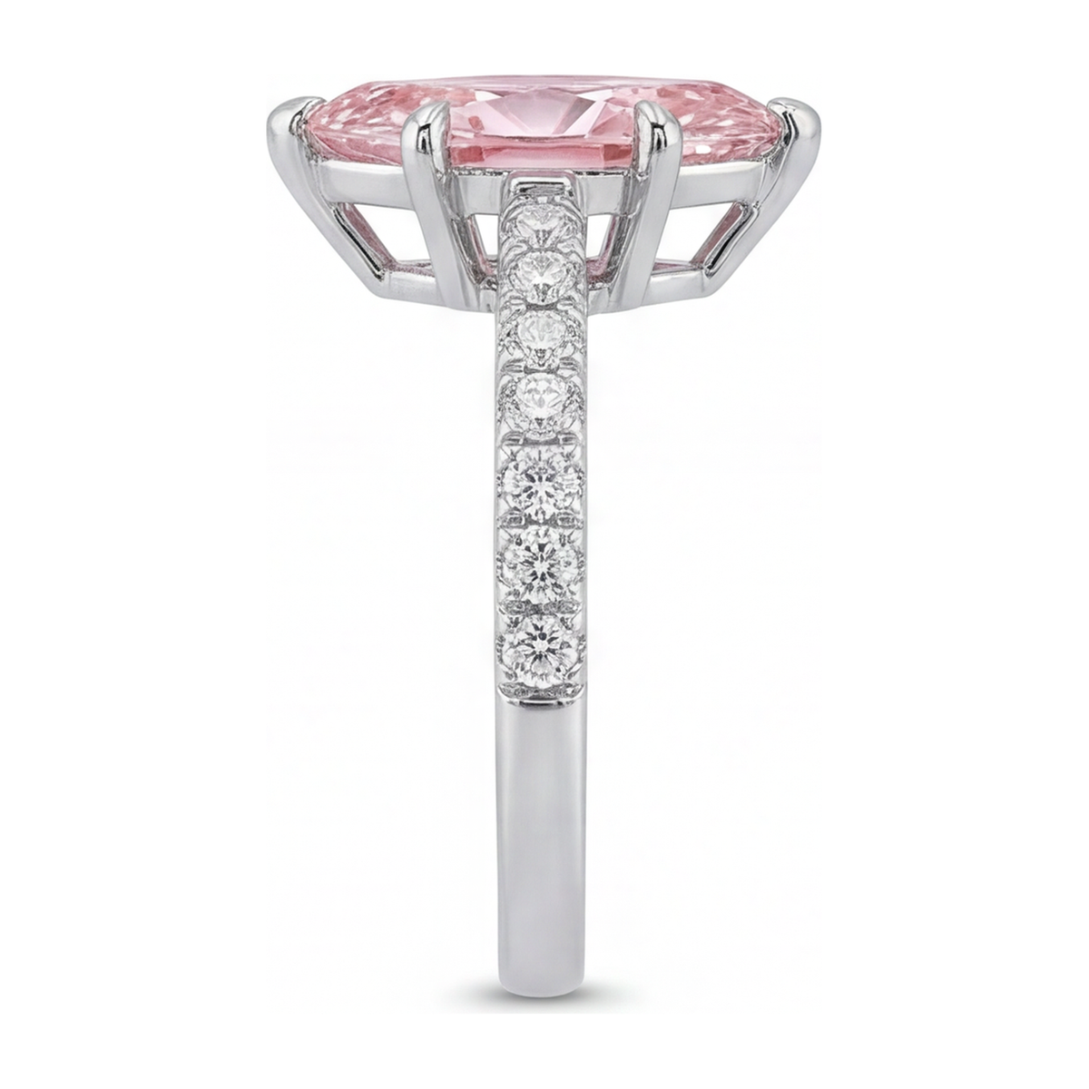 2 Carat Marquise Pink Lab Grown Diamond and White Diamond Pave Ring 14K White Gold