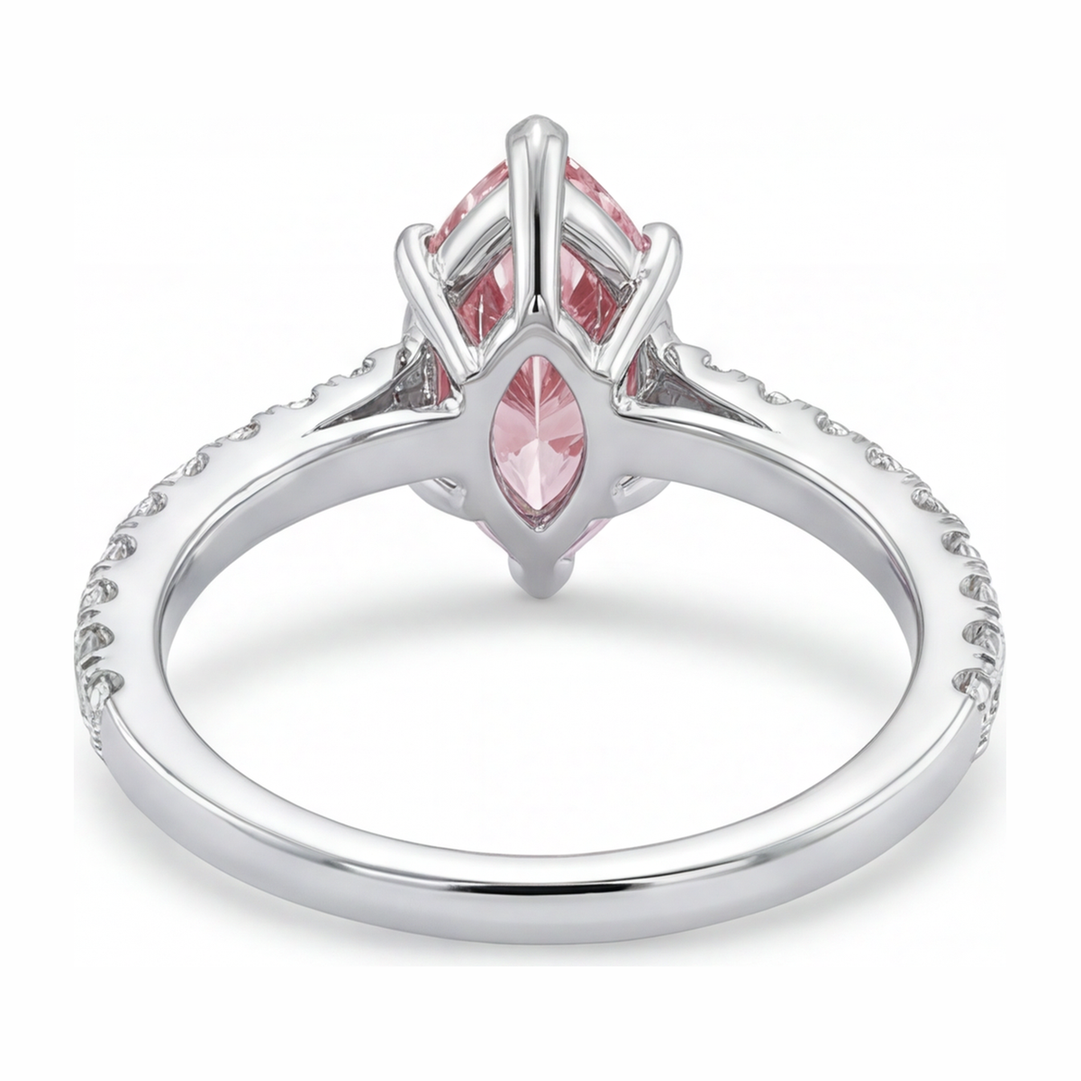 2 Carat Marquise Pink Lab Grown Diamond and White Diamond Pave Ring 14K White Gold